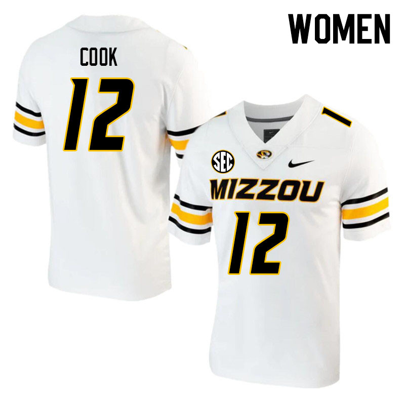 Women #12 Brady Cook Missouri Tigers College 2023 Football Stitched Jerseys Sale-White - Click Image to Close